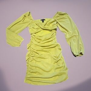 Lime green Body Con Dress sheer sleeves